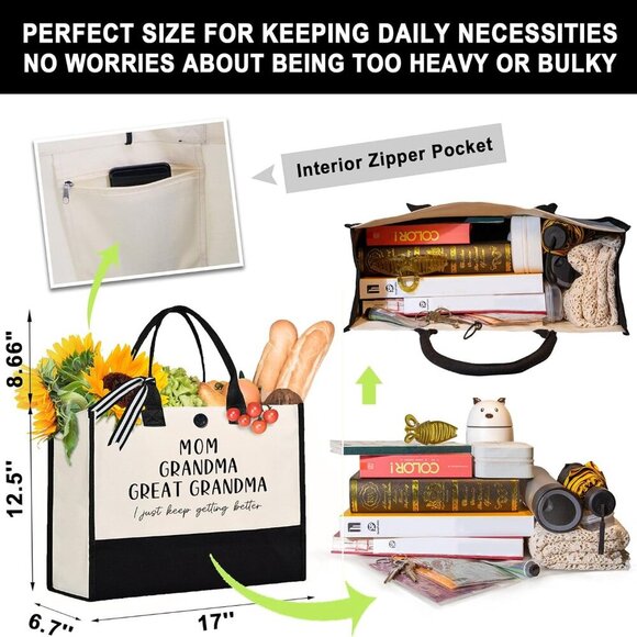 Large Canvas Tote Bag Gifts for Grandma Great-Grandma Mommy Retirement - Picture 6 of 8